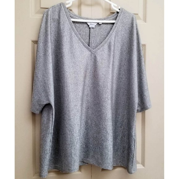 Reitmans The Relaxed Fit silver v-neck short sleeved sweater top - Picture 1 of 3